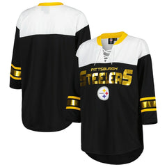 Pittsburgh Steelers G-III 4Her by Carl Banks Women's Double Team 3/4-Sleeve Lace-Up T-Shirt