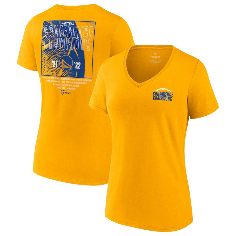Golden State Warriors Women's 2022 Western Conference Champions Balanced Attack Roster V-Neck T-Shirt sale On Sale