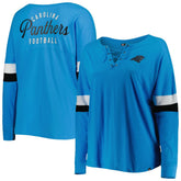 Carolina Panthers New Era Women's Plus Size Athletic Varsity Lace-Up V-Neck Long Sleeve T-Shirt