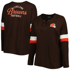 Cleveland Browns New Era Women's Plus Size Athletic Varsity Lace-Up V-Neck Long Sleeve T-Shirt