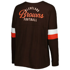 Cleveland Browns New Era Women's Plus Size Athletic Varsity Lace-Up V-Neck Long Sleeve T-Shirt