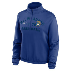 Milwaukee Brewers Nike Women's Rewind Splice Half-Zip Semi-Cropped Bubble Hem Sweatshirt | MLB Outlet
