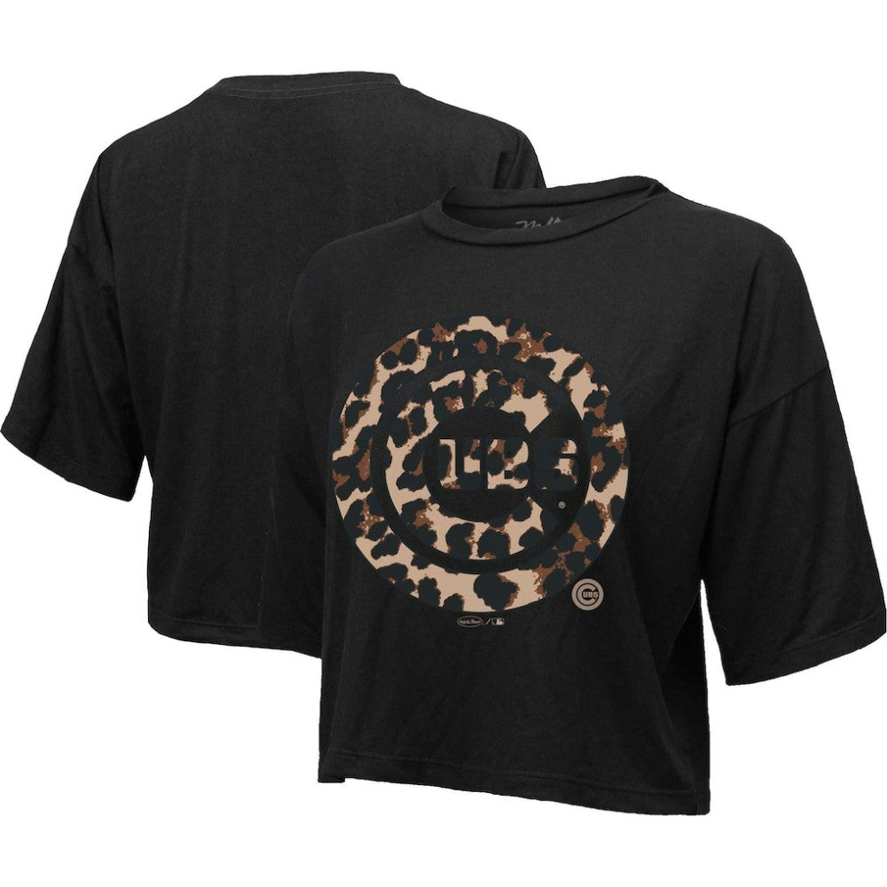 Chicago Cubs Majestic Threads Women's Leopard Cropped T-Shirt | MLB For sale