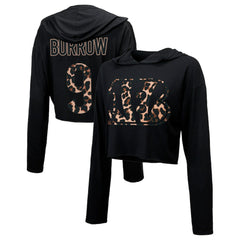 Cincinnati Bengals Joe Burrow Majestic Threads Women's Leopard Player Name & Number Long Sleeve Cropped Hoodie