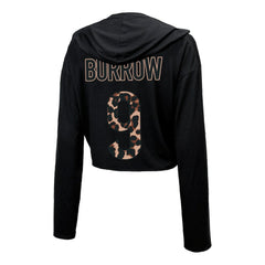 Cincinnati Bengals Joe Burrow Majestic Threads Women's Leopard Player Name & Number Long Sleeve Cropped Hoodie