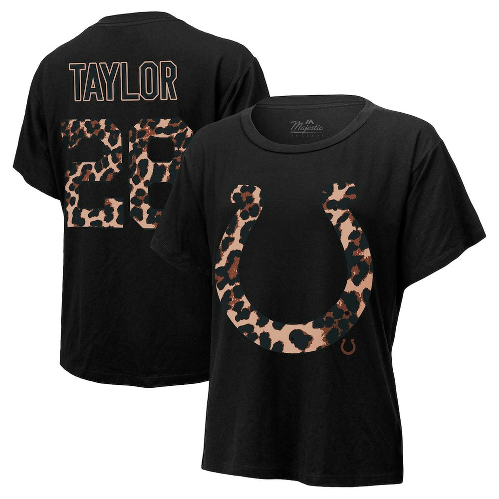 Indianapolis Colts Jonathan Taylor Majestic Threads Women's Leopard Player Name & Number T-Shirt