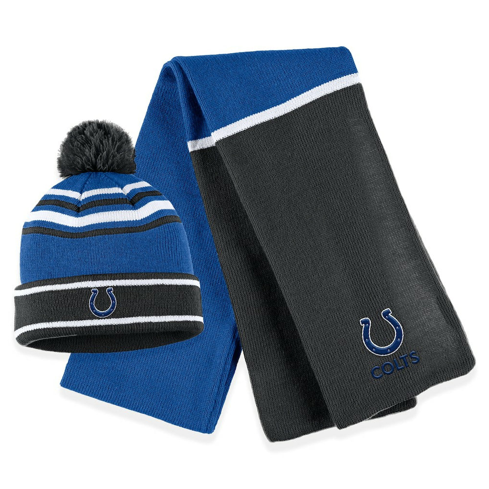 Indianapolis Colts WEAR by Erin Andrews Women's Colorblock Cuffed Knit Hat with Pom and Scarf Set