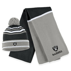 Las Vegas Raiders WEAR by Erin Andrews Women's Colorblock Cuffed Knit Hat with Pom and Scarf Set