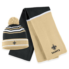 New Orleans Saints WEAR by Erin Andrews Women's Colorblock Cuffed Knit Hat with Pom and Scarf Set