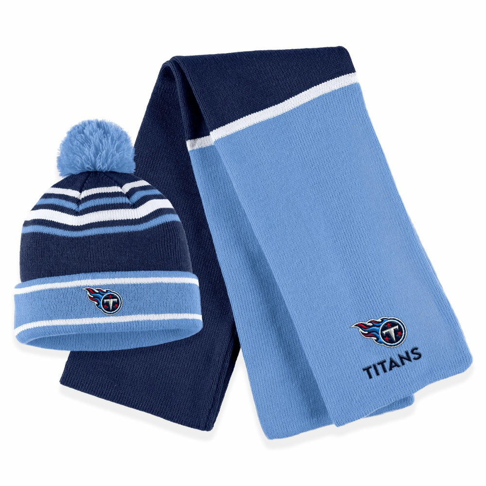 Tennessee Titans WEAR by Erin Andrews Women's Colorblock Cuffed Knit Hat with Pom and Scarf Set
