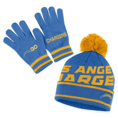 Los Angeles Chargers WEAR by Erin Andrews Women's Double Jacquard Cuffed Knit Hat with Pom and Gloves Set