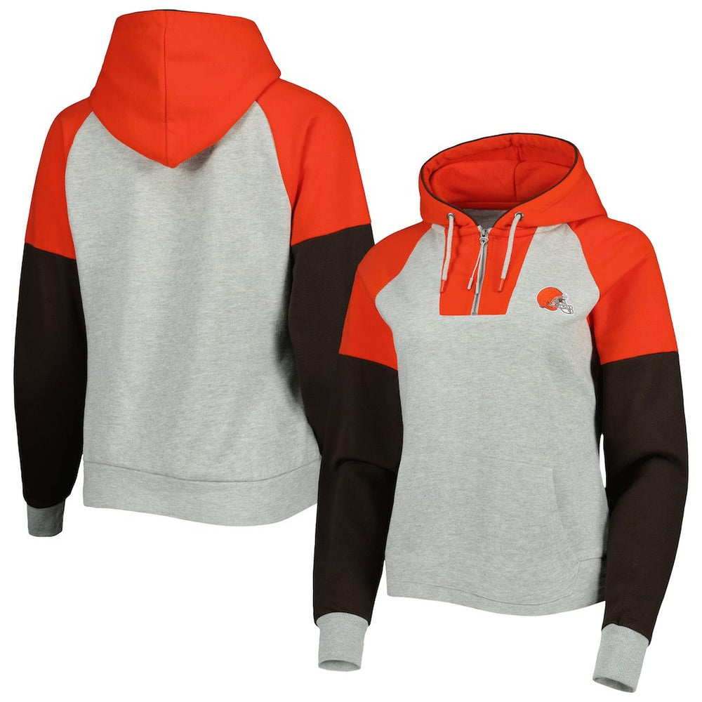 Cleveland Browns Antigua Women's Lightweight Jackpot Raglan Half-Zip Pullover Hoodie
