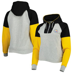 Pittsburgh Steelers Antigua Women's Lightweight Jackpot Raglan Half-Zip Pullover Hoodie