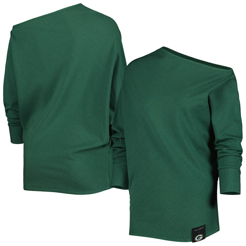 Green Bay Packers KIYA TOMLIN Women's Twisted Tri-Blend Asymmetrical 3/4-Dolman Sleeve Sweatshirt