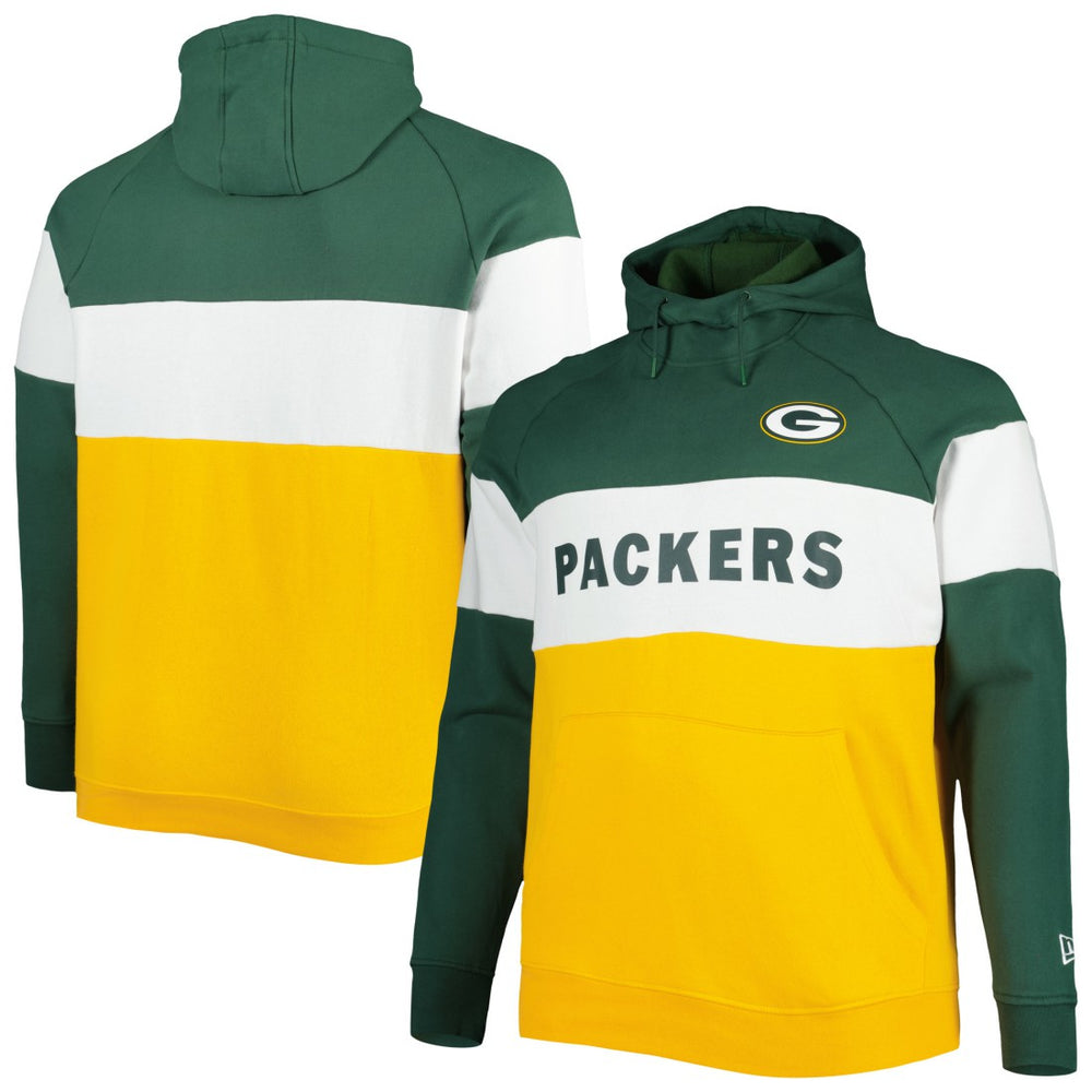 Green Bay Packers New Era Big & Tall Current Team Colorblock Fleece Raglan Pullover Hoodie