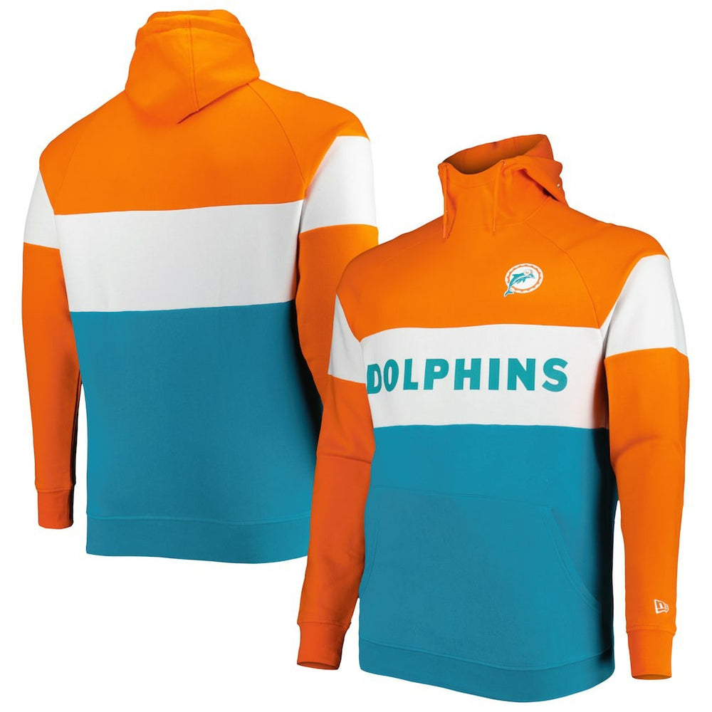 Miami Dolphins New Era Big & Tall Throwback Colorblock Raglan Pullover Hoodie