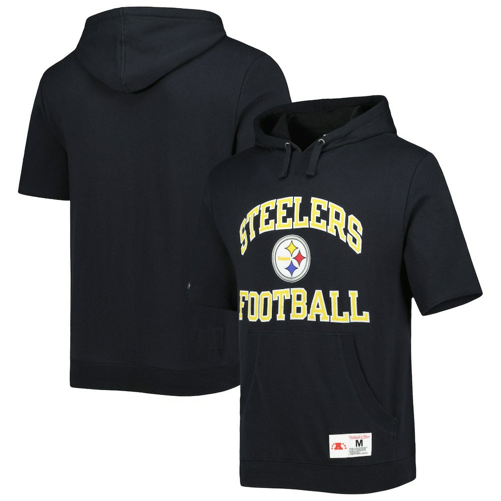 Pittsburgh Steelers Mitchell & Ness Washed Short Sleeve Pullover Hoodie