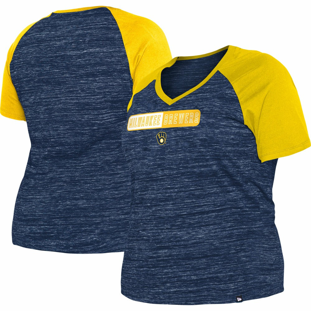 Milwaukee Brewers New Era Women's Plus Size Space Dye Raglan V-Neck T-Shirt | MLB US