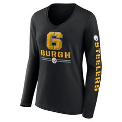 Pittsburgh Steelers Fanatics Women's Hometown Sweep Long Sleeve V-Neck T-Shirt