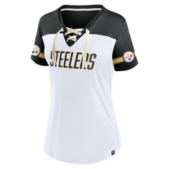 Pittsburgh Steelers Fanatics Women's Dueling Slant V-Neck Lace-Up T-Shirt