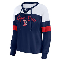 Boston Red Sox Fanatics Women's Even Match Lace-Up Long Sleeve V-Neck T-Shirt | MLB US