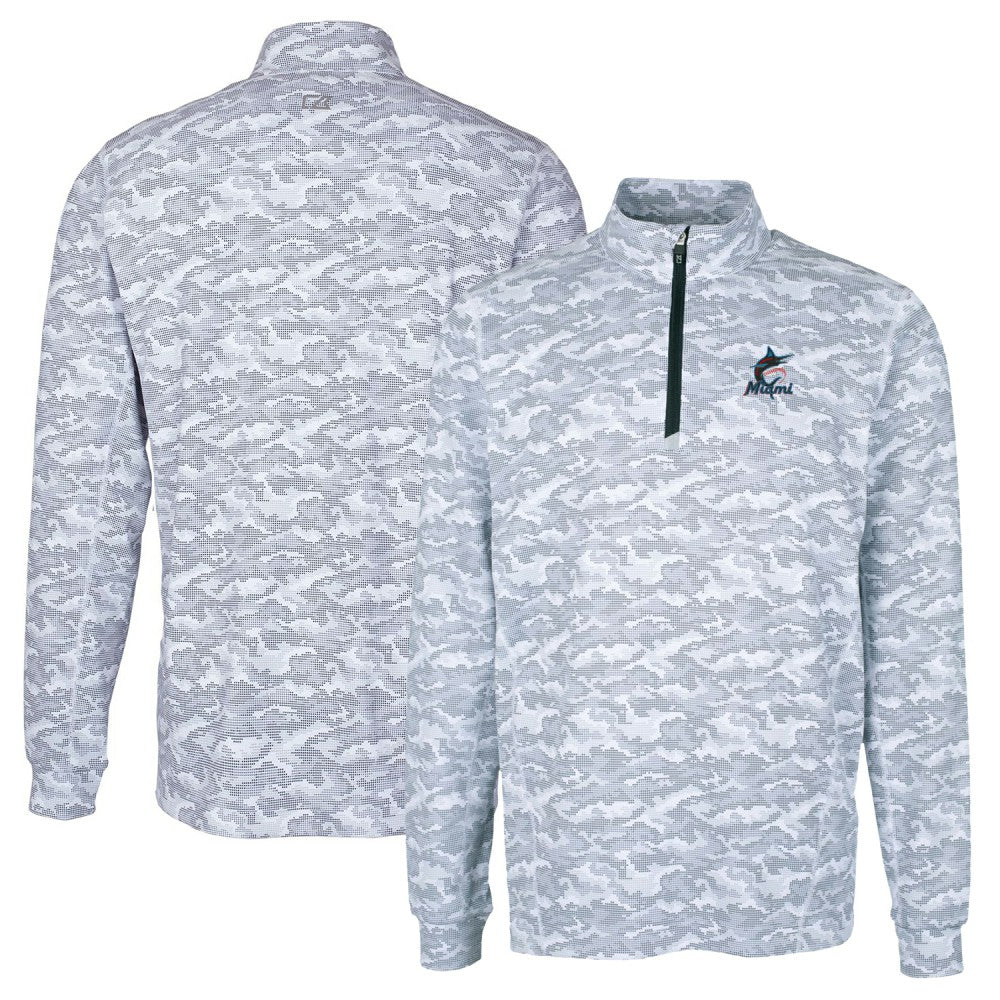 Miami Marlins Cutter & Buck Big & Tall Traverse Camo Print Stretch Quarter-Zip Pullover Top | MLB New