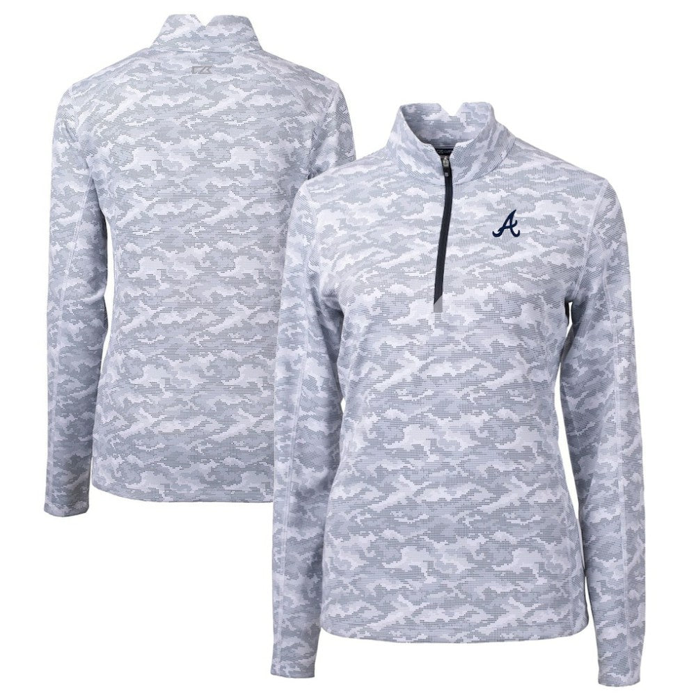 Atlanta Braves Cutter & Buck Women's Traverse Camo Print Stretch Quarter-Zip Pullover Top | MLB Discount