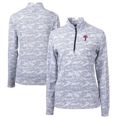 Philadelphia Phillies Cutter & Buck Women's Traverse Camo Print Stretch Quarter-Zip Pullover Top | MLB Shop