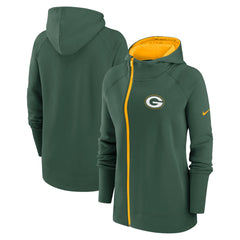 Green Bay Packers Nike Women's Asymmetrical Raglan Full-Zip Hoodie