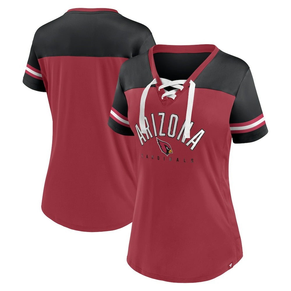 Arizona Cardinals Fanatics Women's Blitz & Glam Lace-Up V-Neck Jersey T-Shirt