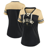 New Orleans Saints Fanatics Women's Blitz & Glam Lace-Up V-Neck Jersey T-Shirt