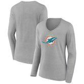 Miami Dolphins Women's Primary Team Logo Long Sleeve V-Neck T-Shirt