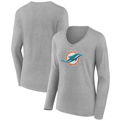 Miami Dolphins Women's Primary Team Logo Long Sleeve V-Neck T-Shirt