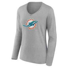 Miami Dolphins Women's Primary Team Logo Long Sleeve V-Neck T-Shirt