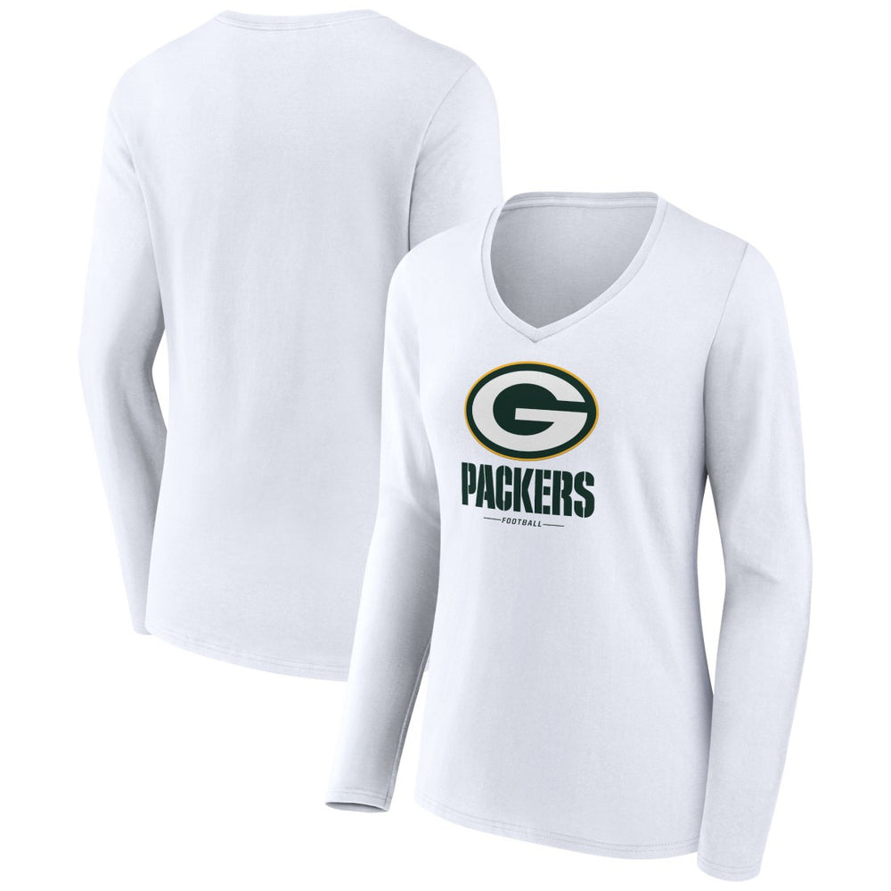 Green Bay Packers Women's Logo Team Lockup Long Sleeve V-Neck T-Shirt