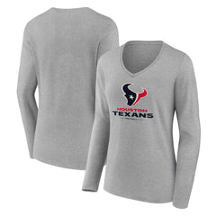 Houston Texans Women's Logo Team Lockup Long Sleeve V-Neck T-Shirt