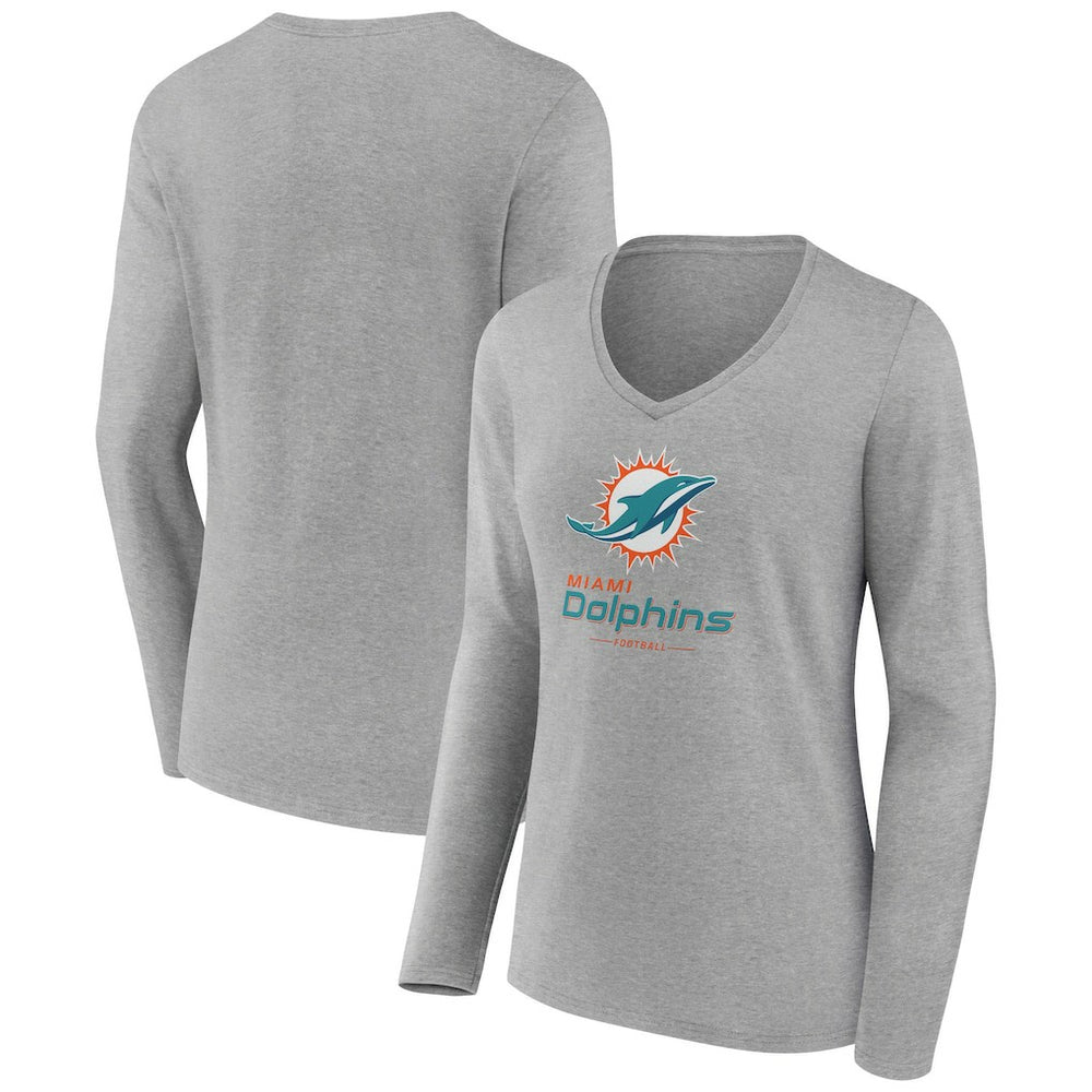 Miami Dolphins Women's Logo Team Lockup Long Sleeve V-Neck T-Shirt