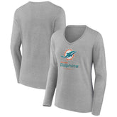 Miami Dolphins Women's Logo Team Lockup Long Sleeve V-Neck T-Shirt
