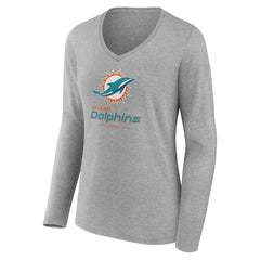 Miami Dolphins Women's Logo Team Lockup Long Sleeve V-Neck T-Shirt