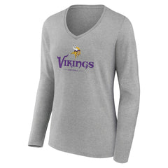 Minnesota Vikings Women's Logo Team Lockup Long Sleeve V-Neck T-Shirt