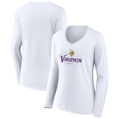 Minnesota Vikings Women's Logo Team Lockup Long Sleeve V-Neck T-Shirt
