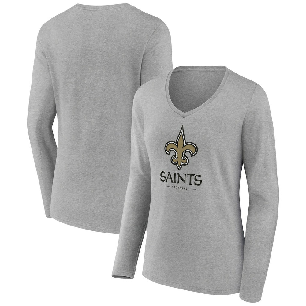 New Orleans Saints Women's Logo Team Lockup Long Sleeve V-Neck T-Shirt