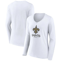 New Orleans Saints Women's Logo Team Lockup Long Sleeve V-Neck T-Shirt