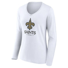 New Orleans Saints Women's Logo Team Lockup Long Sleeve V-Neck T-Shirt