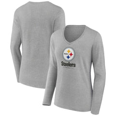 Pittsburgh Steelers Women's Logo Team Lockup Long Sleeve V-Neck T-Shirt