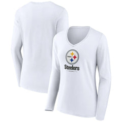 Pittsburgh Steelers Women's Logo Team Lockup Long Sleeve V-Neck T-Shirt