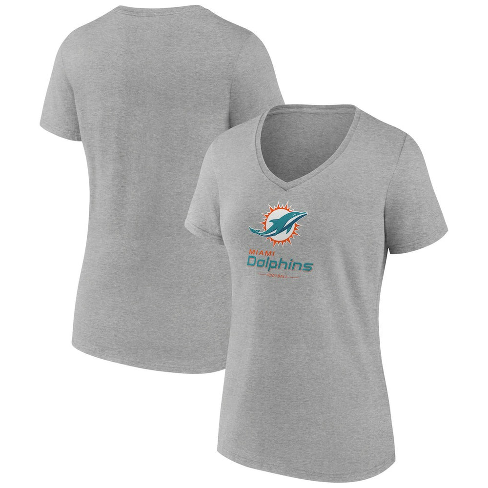 Miami Dolphins Women's Logo Team Lockup V-Neck T-Shirt