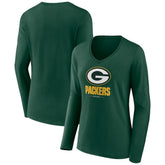 Green Bay Packers Women's Logo Team Lockup Long Sleeve V-Neck T-Shirt