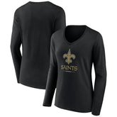 New Orleans Saints Women's Logo Team Lockup Long Sleeve V-Neck T-Shirt
