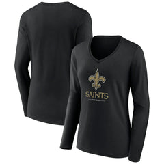 New Orleans Saints Women's Logo Team Lockup Long Sleeve V-Neck T-Shirt